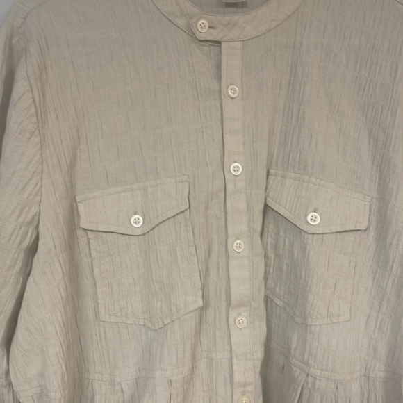 CJ Banks Women's Oatmeal/tan button down top/blouse, 1X, 3/4 sleeves, like new - Picture 4 of 7